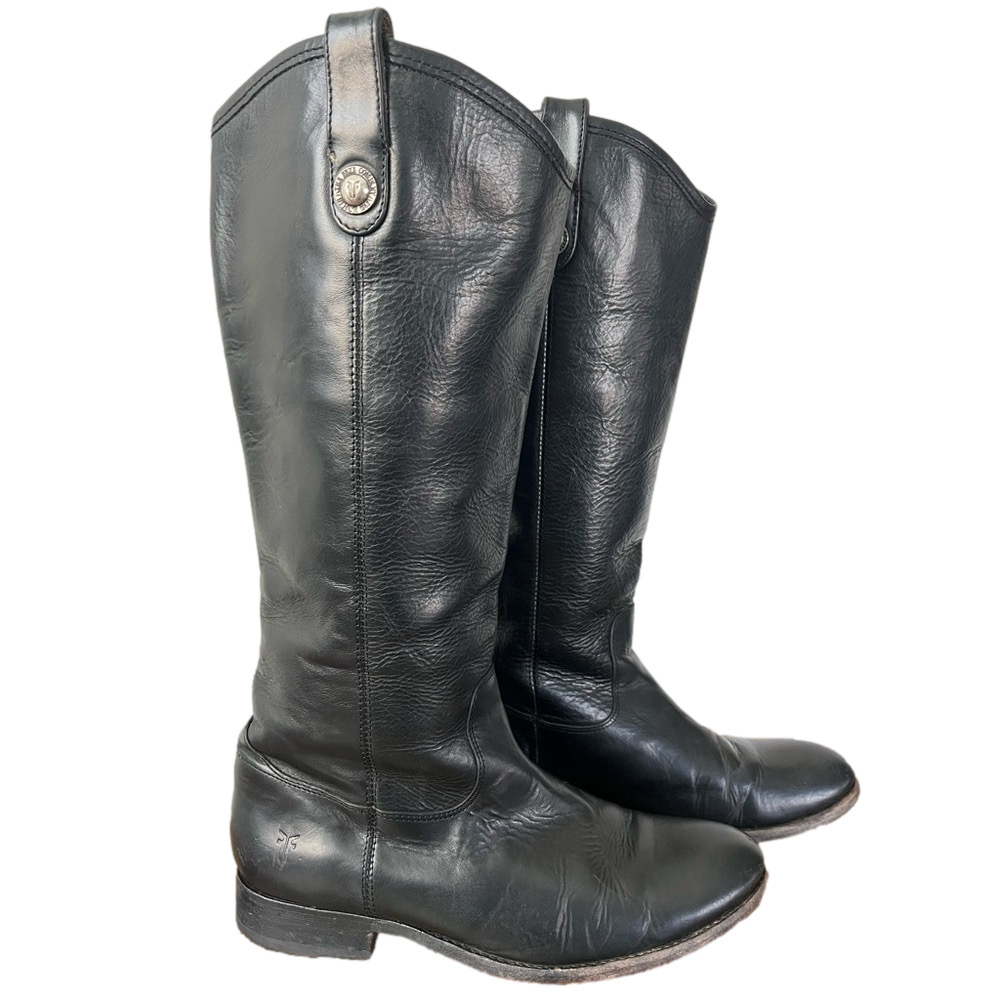 Frye Melissa Button Black Leather Tall Riding Boots Size 9